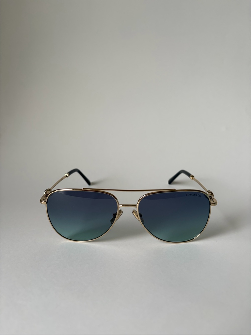 Tiffany & Co. Gold Frame Sunglasses with Blue-Green Gradient Lenses